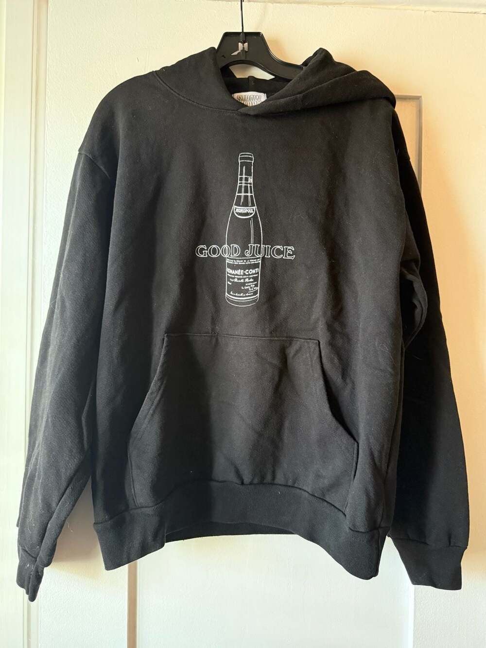 Strawberry Good Juice Wine Bottle Graphic Black Pullover Hoodie